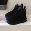 Kids Boots Boys Girls Thick Genuine Leather Warm Thicker Fur Children Winter Non-Slip Solid Zip Snow Boots Baby Suede Shoes