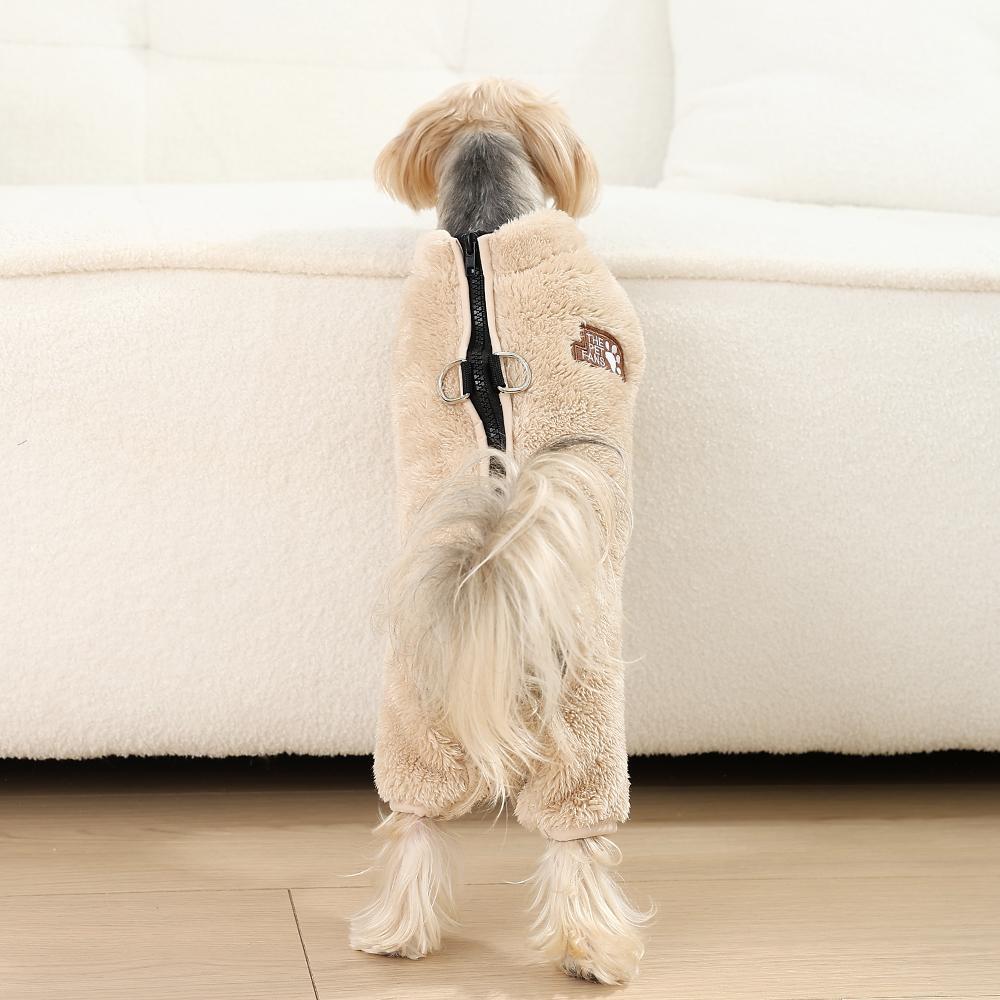 Soft Fleece Dog Clothes Winter Four Legs Covered Plush Pet Coat D-Ring Zipper Puppy Jacket Autumn Overall For Small Middle Dog