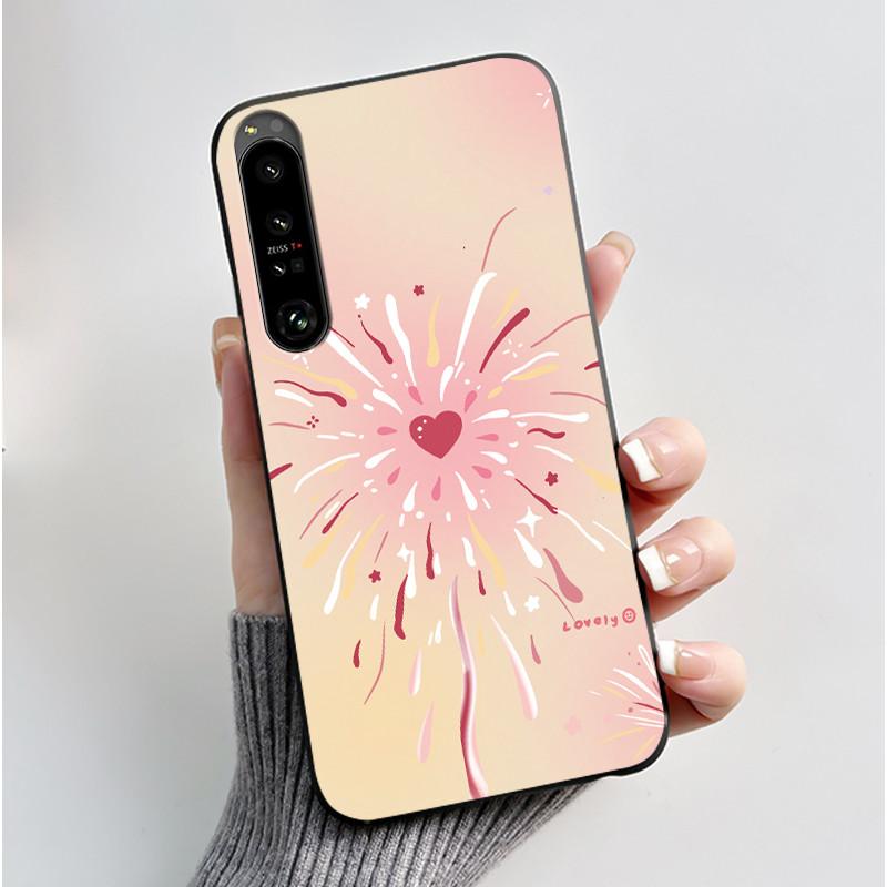 Cute Case For Sony Xperia 1 IV V II III Capa Coque Printing Shell Protective Cover Soft Silicone Cartoon Black Casing Fundas