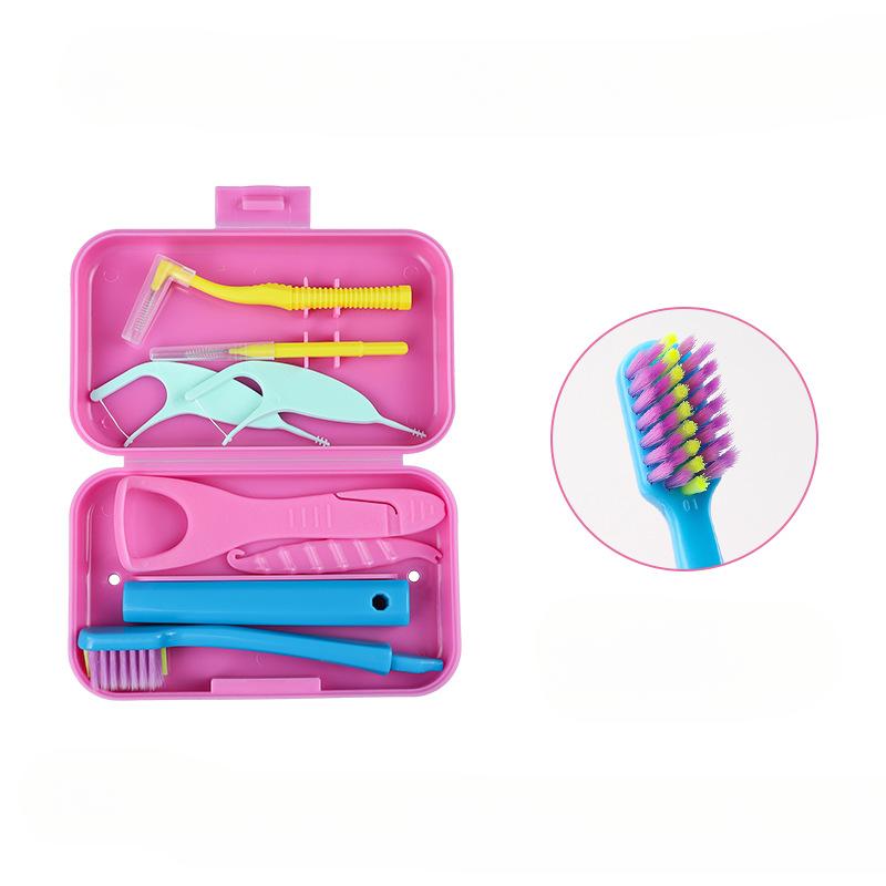 

Наборы для чистки зубов, портативные наборы для чистки полости рта, съемная зубная щетка, межзубный ершик, скребок для языка розовый