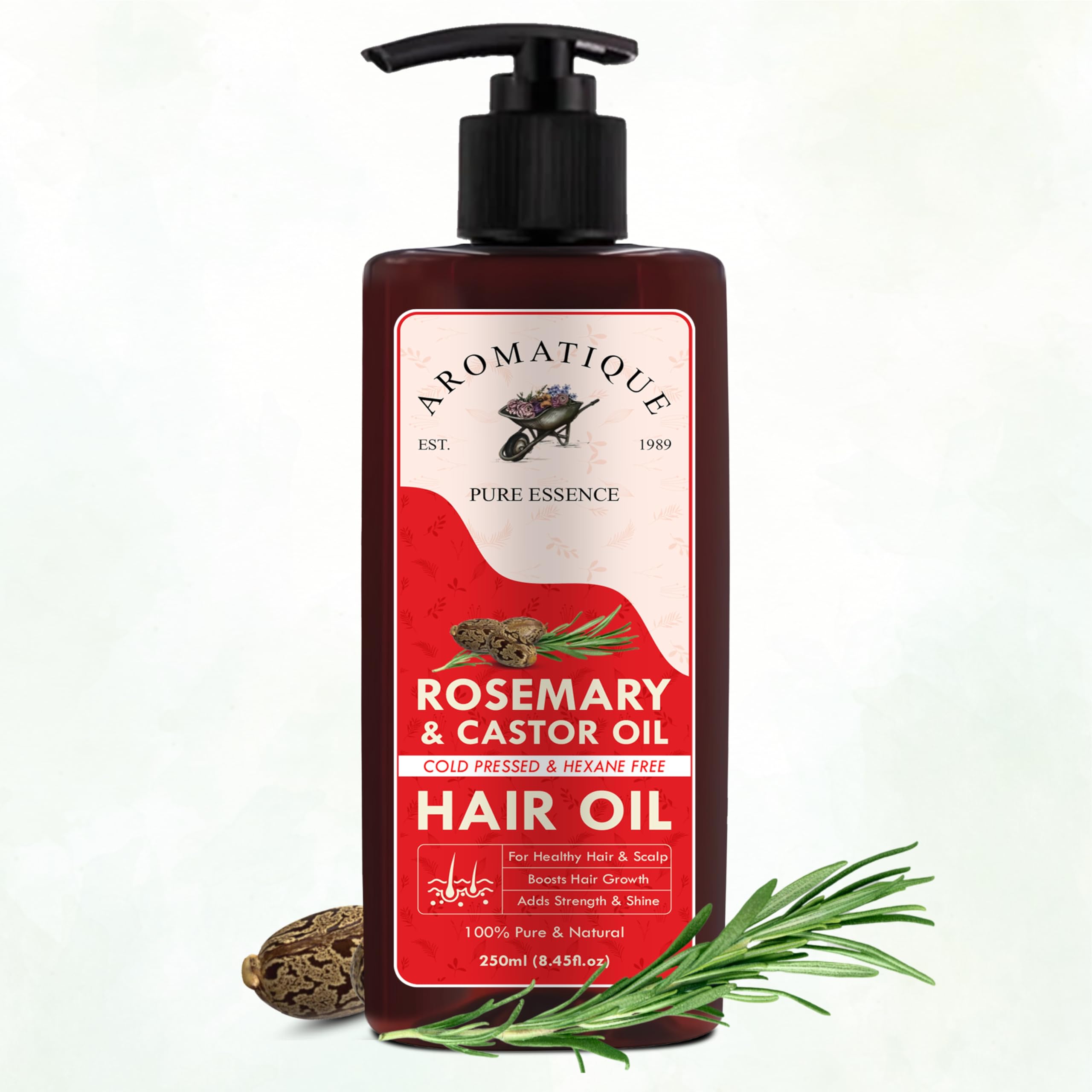 Aromatique Rosemary & Castor Oil | Cold Pressed & Hexane-Free Blend | Nourishing Oil for Stronger-Looking Hair & Scalp Care | 250ml