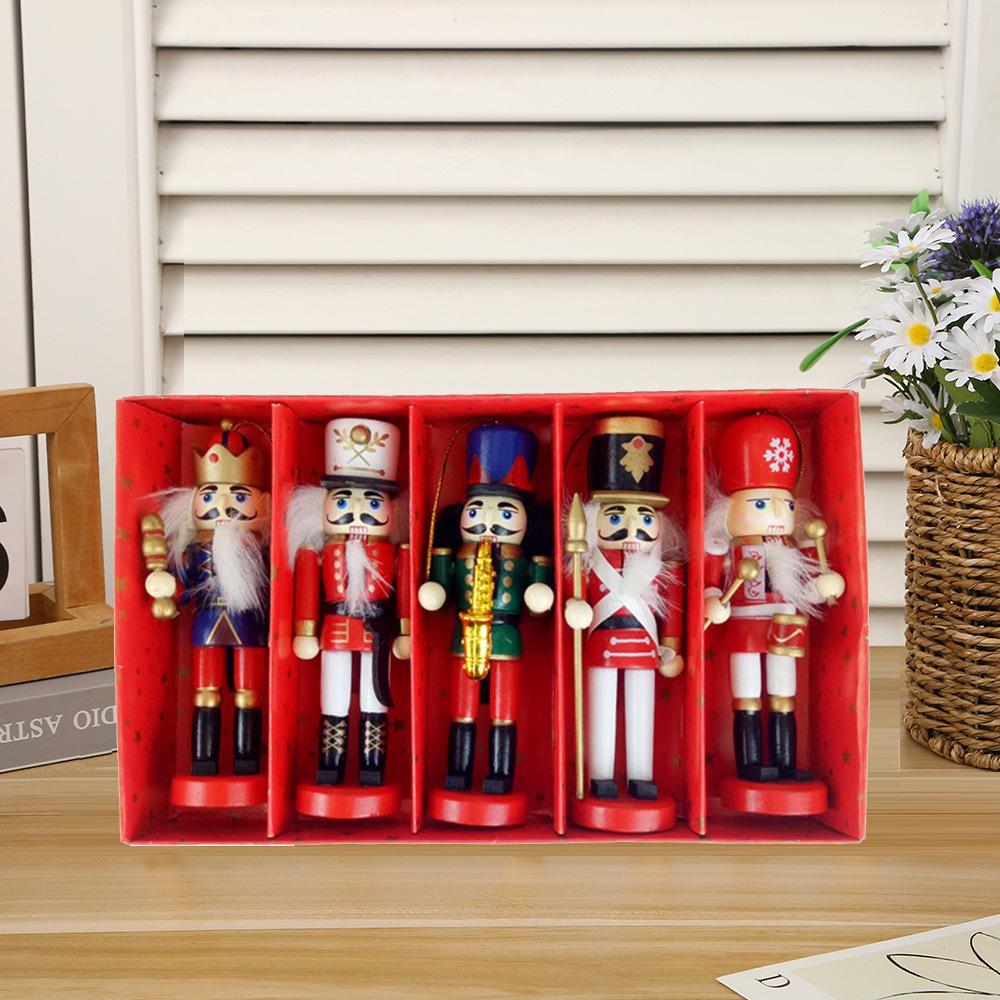Set of Five Hand-Painted 12cm Wooden Nutcracker Christmas Tree Ornaments Set of 3