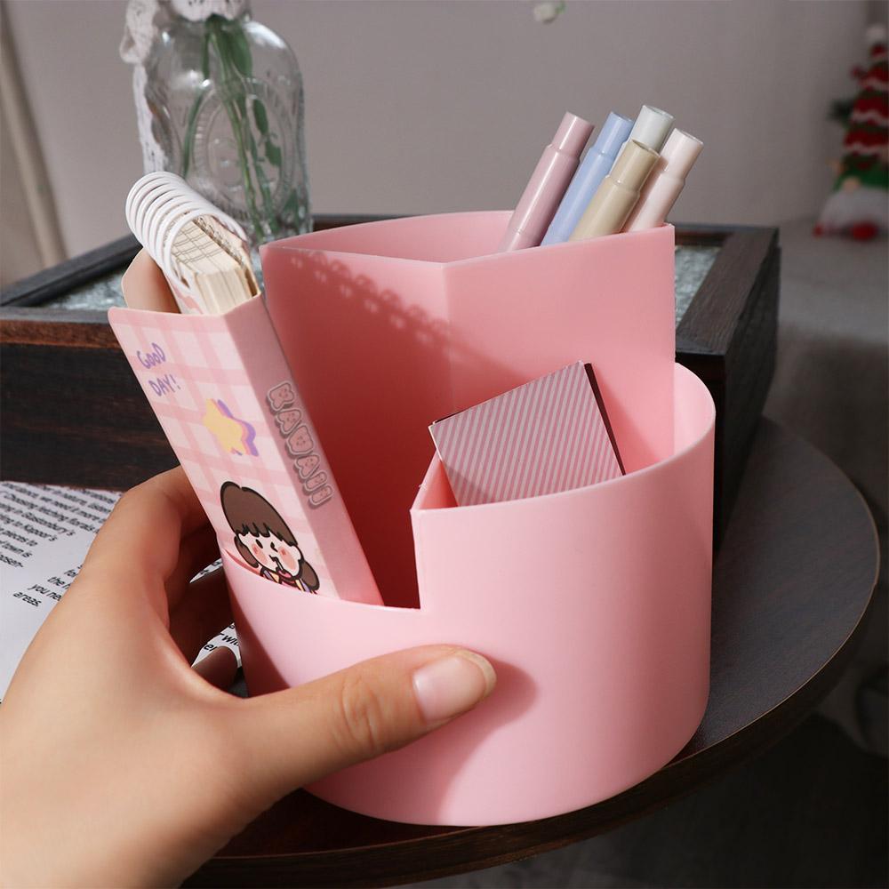 Storage Box 360° Rotating Pen Holder 3-Grid Pen Pencil Organizer Makeup Brush Holder  School Office