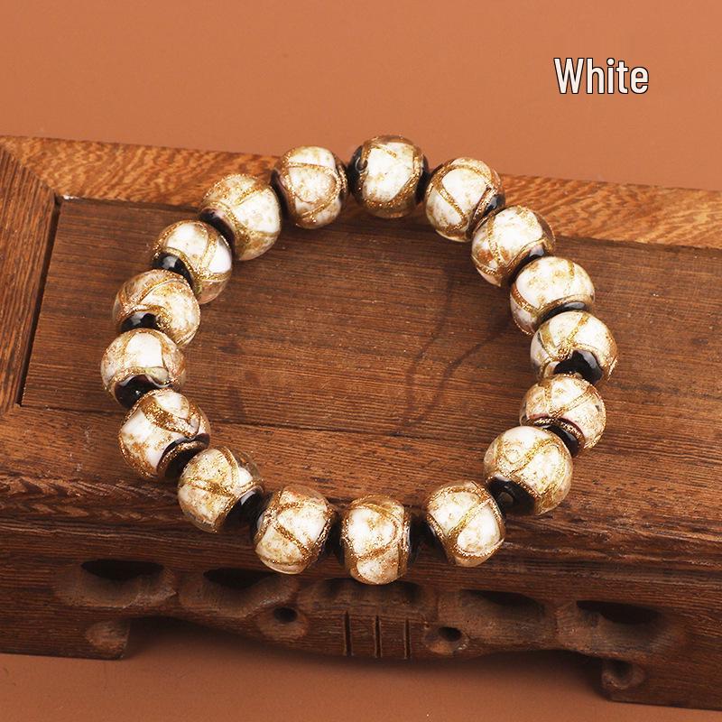 Incense Ash Glaze Bracelet: Classic Style with Gold Thread, Handcrafted Single Circle Jewelry