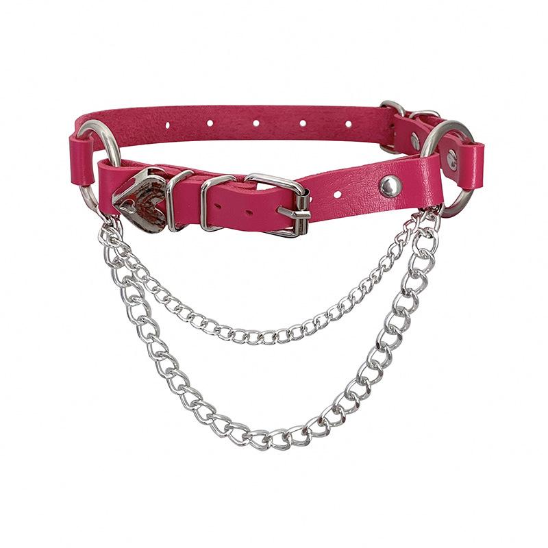 Punk PU leather collar heart-shaped peach heart chain necklace original goth neck chain love exaggerated collarbone chain