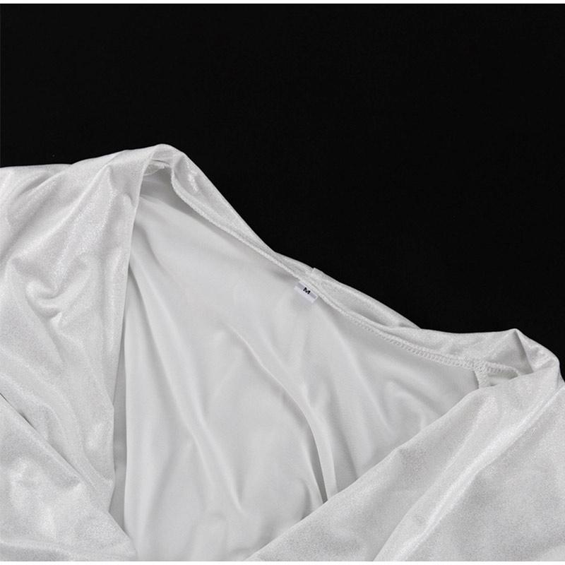 Weißes Satin-Abendkleid, formelles Etuikleid, bodenlang, sexy V-Ausschnitt, Schleppe, Falten, lange Ärmel, Falten, Kleider für besondere Anlässe