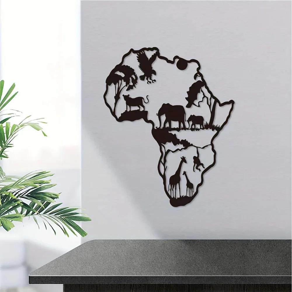 1pc African Animal Map Iron Crafts - Decoração elegante para ambientes internos e externos, ideal para sala de estar, quarto, corredor