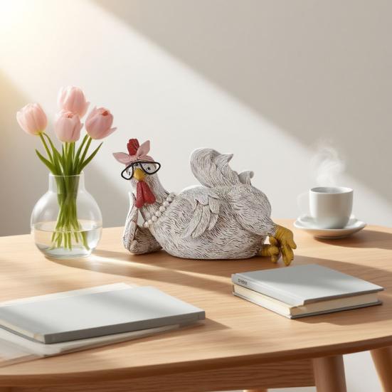 Rustic Rooster Figurine Resin Distressed Chicken Statue Farmhouse Style Rooster Sculpture