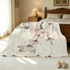 Soft High-Density Flannel Fleece Blanket, Ink Butterfly & Flower Pattern, Warm Cozy Home Decor for Halloween & Christmas