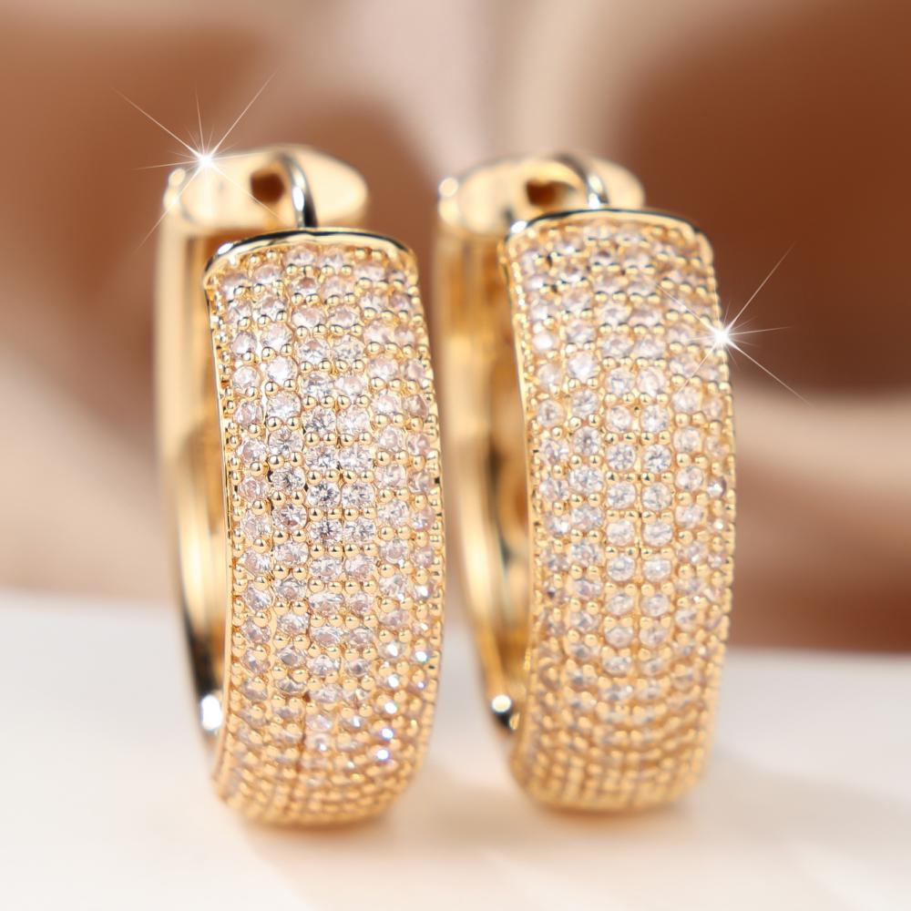 Luxury Gold Color Paved Zircon Huggie Earrings for Women Daily Wear and Party