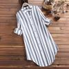 Plus Size Women's Long Sleeve Striped Casual Shirt with Roll-Up Sleeves