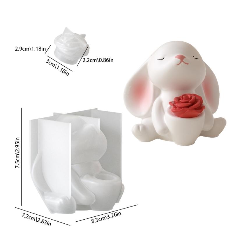 Rabbit Holding Flower Vase Silicone Mold Portable Charm Holder Resin Mold For Resin Jewelry Making And DIY Crafts