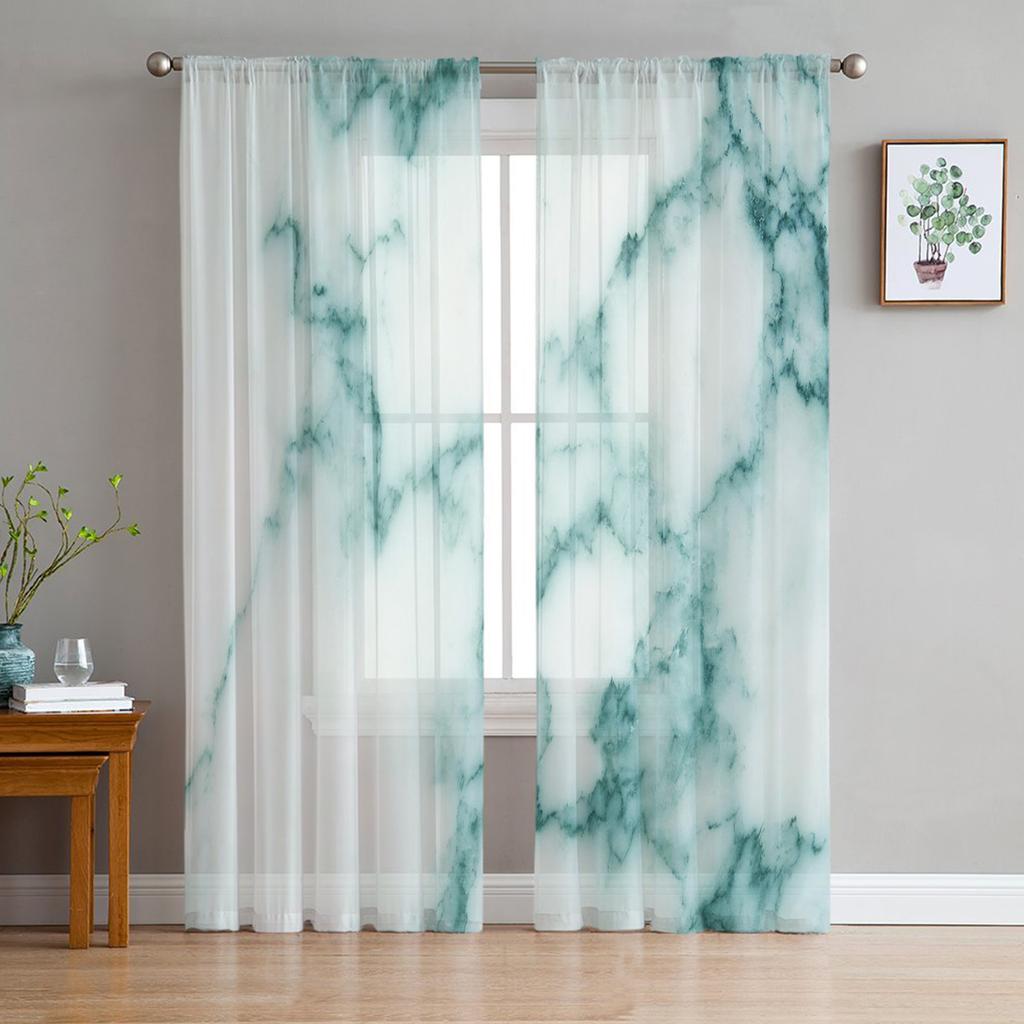 Luxury Tulle Curtains Marble Agate Summer Living Room Kitchen Chiffon Curtain Youth Bedroom Sheer Floor Valance Curtain