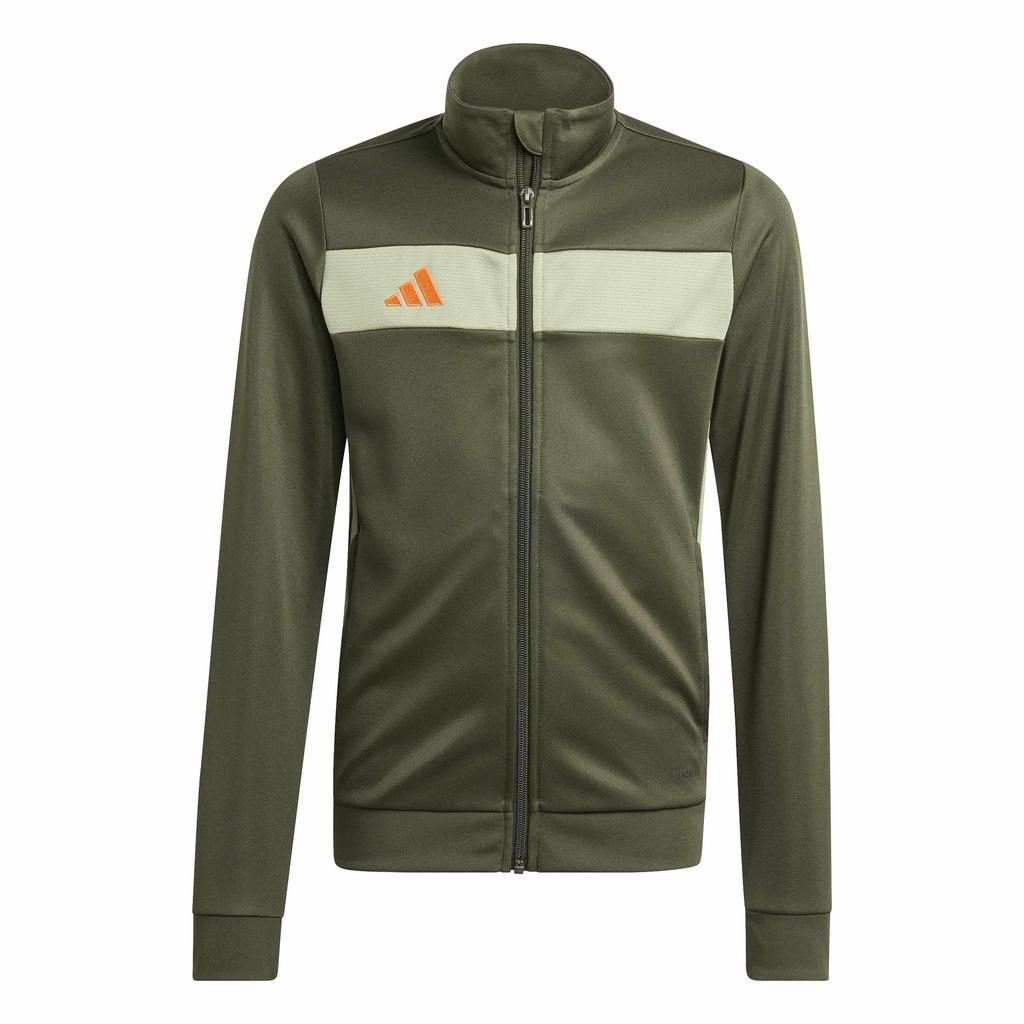 Adidas Tiro Essential Soccer Tracksuit Set in Night Orange Kids' (KSQ97) Cargo/Tent Green/Impact (JX2219)