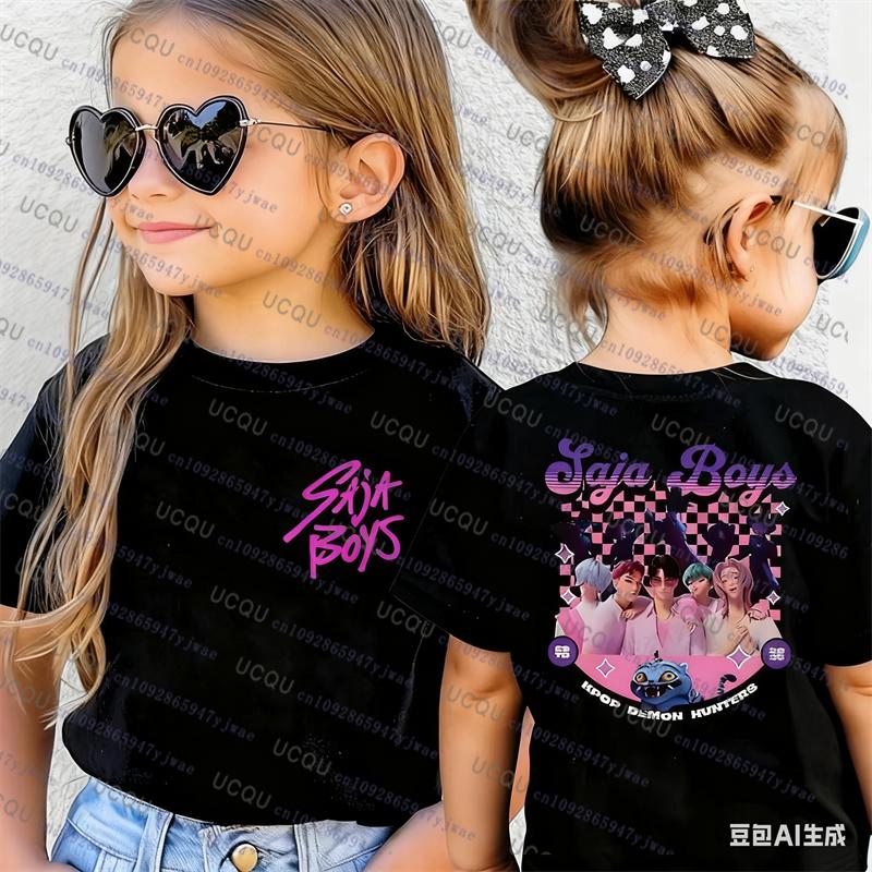 Kpop Demon Hunters Parent Child Short Sleeve Tshirt Kpop Demon Hunters Harajuku Casual Fashion Cotton Kids Cosplay Clothing