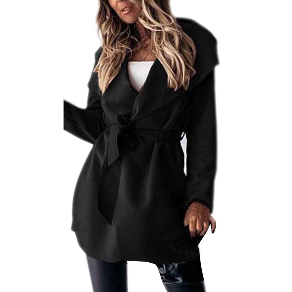 Dámské teplé zimní bundy Dlouhé pevné vlněné kabáty Blet Cardigan Outwear