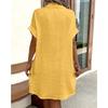VEZFAA Women's Fashion Summer Spring Solid Color Print Short Sleeve POLO Neck Loose Waistlinet Casual Dresses