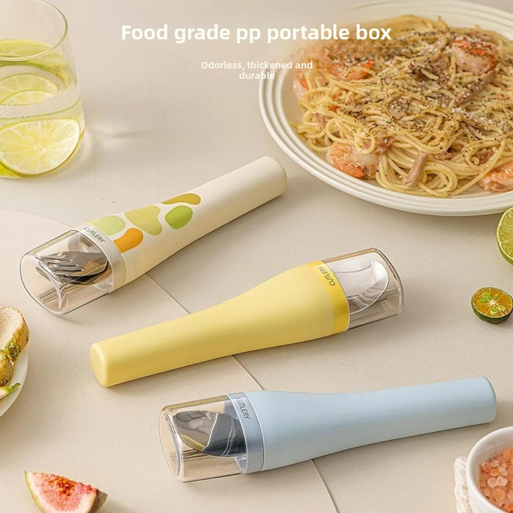 Stainless Steel Spoon Fork Set Portable with Case Kitchien Cutlery Smooth Spoons and Forks Chopsticks For School Work Lunch
