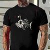 Bizarre Fish Shaped Shadow Printing Motorcycle T-Shirt Men Hip Hop Streetwear Unisex Casual Sh