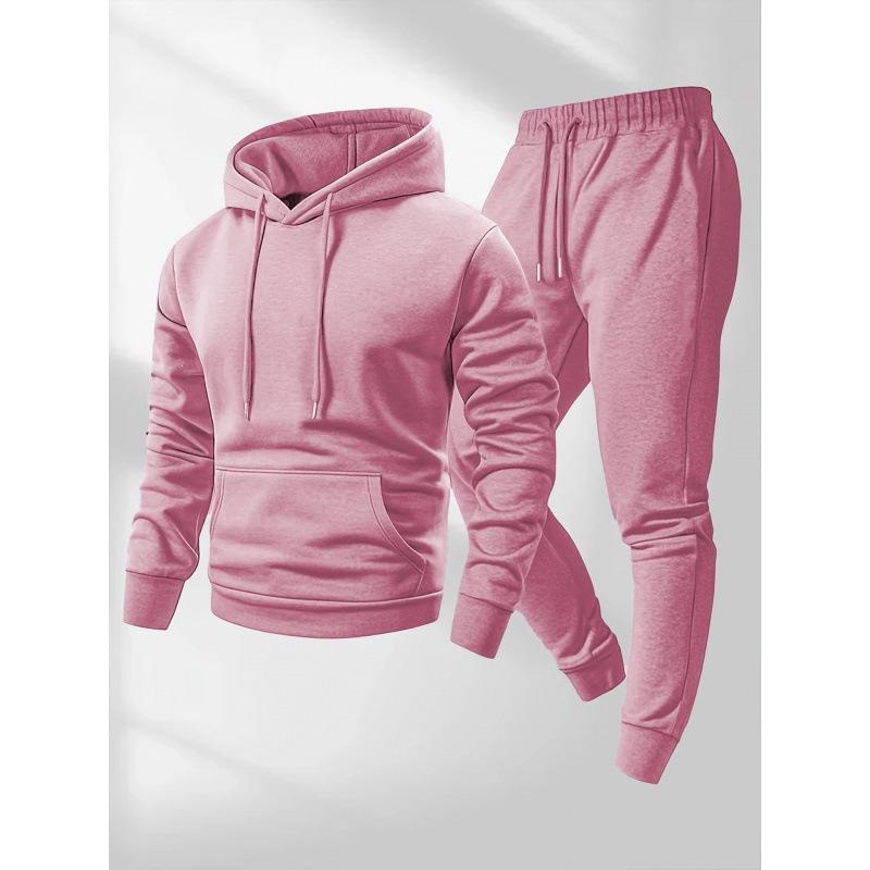 Hot-selling autumn and winter men's solid color hoodie sweater set casual leggings men's printable logo