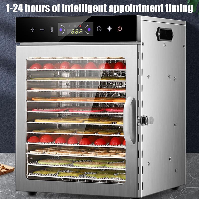 Food Dehydrator Stainless Steel Large Capacity 12-Tray Jerky Dryer Energy Saving Temperature Control Electric Food Preserver