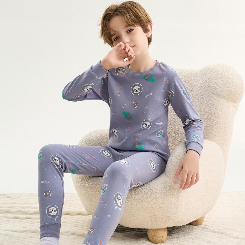 Kids' Pure Cotton Autumn Clothing Set: Warm Underwear, Base Layer Pajamas, and Knitwear for Boys and Girls
