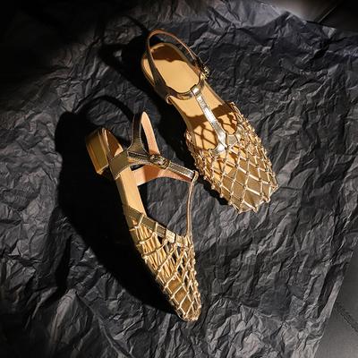 Spot Französisch retro gold hohl mesh silber schöne tasche kopf sandalen frauen hinten leere schnalle gürtel niedrigen ferse frauen einzel schuhe