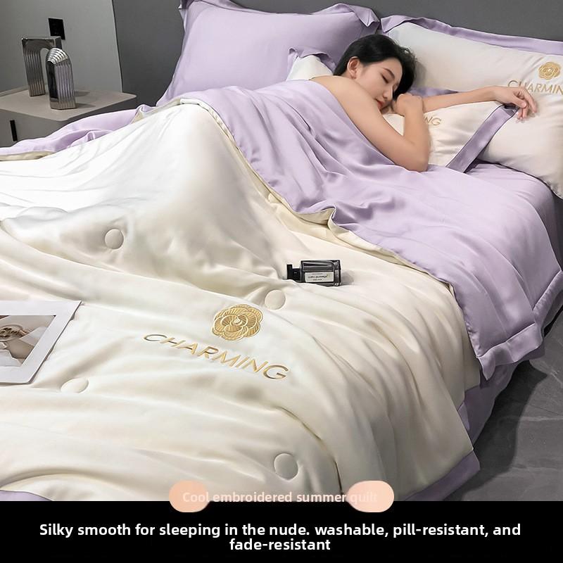 Summer Air Conditioning Quilt with Cool Feeling Ice Silk Summer Set - Machine Washable
