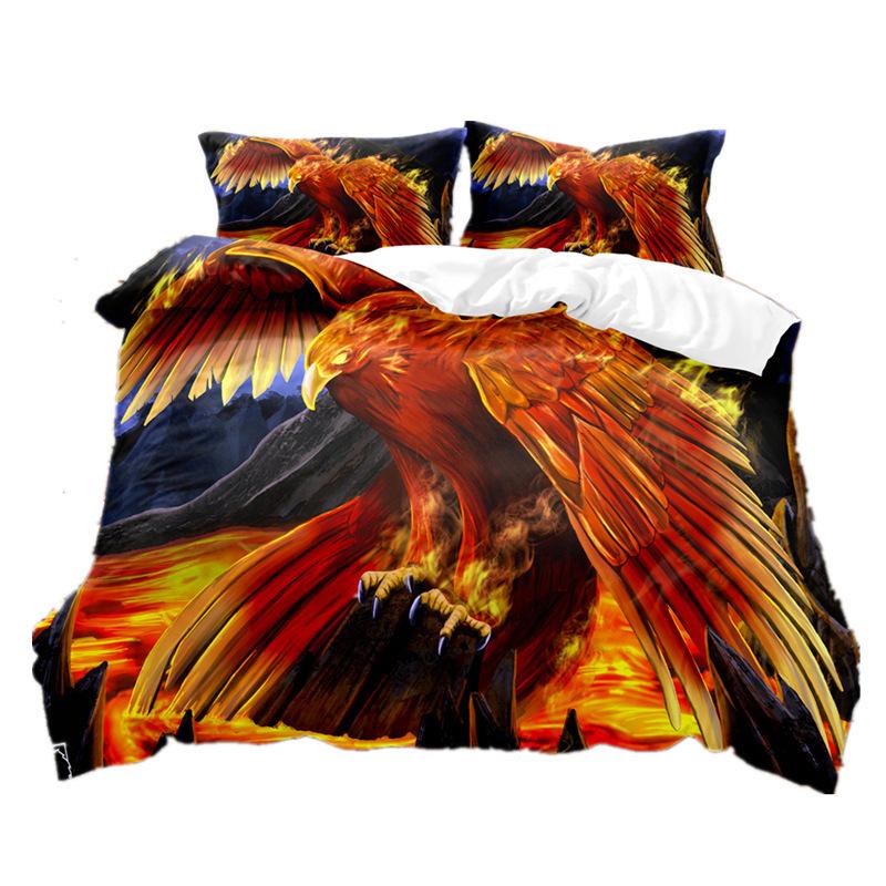 Fire Phoenix 3D Digital Printing Three-Piece Set Bedding Pillowcase Quilt Cover