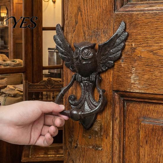 Eingangstürgriff Vintage Gusseisen Eulenklopfer, Schmiedeeisen Hohl Geschnitzt Wanddekor, Kunst Verdickt Rostbeständig Schrankzuggriff, Vorgebohrt