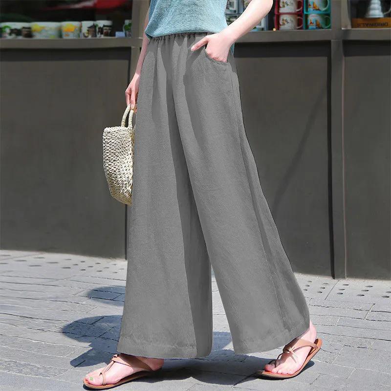 Women's 2023 Wide-Leg Cotton Linen Pants - High Waist, Loose, Summer Casual Trousers