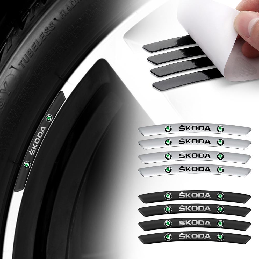 4Pcs Car Decoration 3D Wheel Tire Rims Sticker For Skoda Kamiq Karoq Yeti Derivati Enyaq A5 A7 Octavia Kodiaq Fabia Superb Rapid