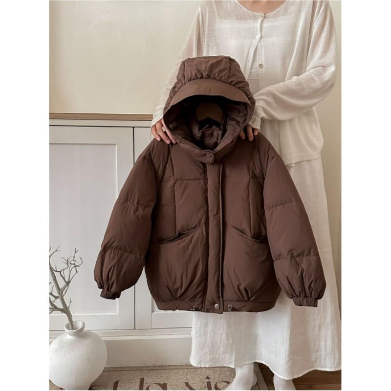 Children's Winter Solid Color Hooded Thickened Warm Down Jacket Middle and Large Children Long-sleeved Loose Leisure Jacket