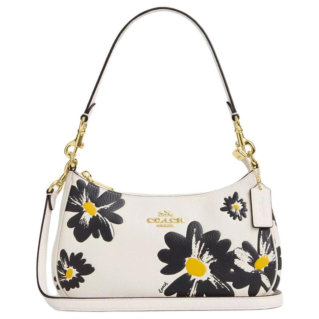 Coach Teri 24 Floral Print Logo Pebble Leather Tote Shoulder Bag Medium Women bags Chalk Multicolor CZ587-IMCAH