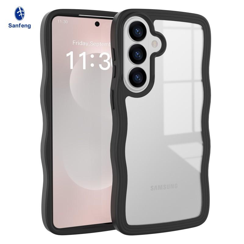 

Suitable S26plus Phone Case Magnetic Attraction Two-in-one S24ultra Transparent Wavy S25 Protective Cover S26 Plus чёрный