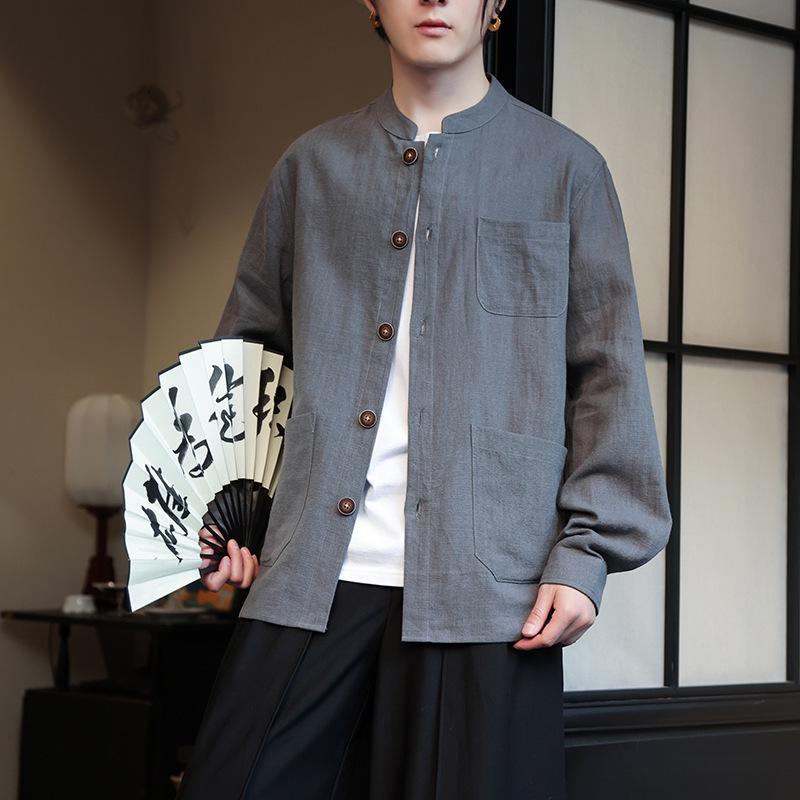Men's Chinese-Style Linen Shirt: Loose, Plus Size, Spring/Autumn Casual Hanfu Jacket