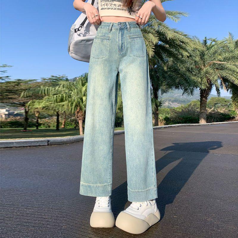 

Loose Light-colored Jeans Women Plus Size Summer High-waisted Skinny Straight Wide-leg Nine-minute Retro Street Style Baggy Long Jeans for Ladies 4XL