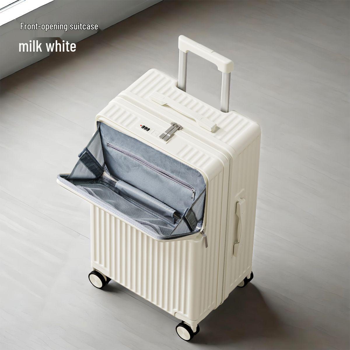 

Студенческий чемодан-тележка большой вместимости с передним открытием, кодовым замком, универсальными колесами, прочный и долговечный, многофункциональный, новый стиль. 20 inch