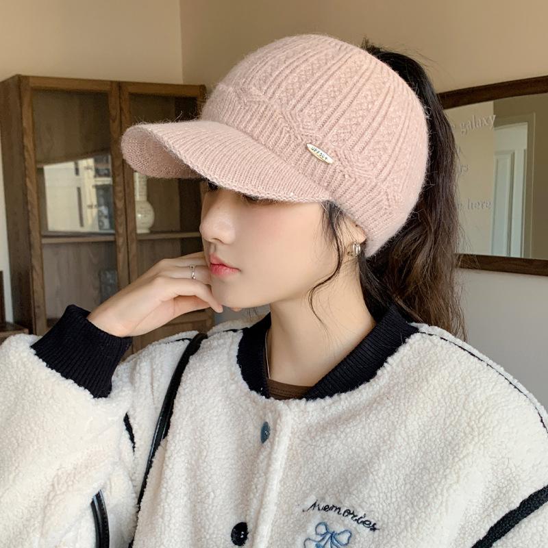Autumn and Winter Hat Women's Solid Color Cap Fashion Knitted Hat Fleece Thickened Thermal Hat