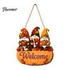 Autumn Welcome Sign Pumpkin Gnome for Front Door, Rustic Wood Hanging Wooden Ornament with Hemp Rope Fall Harvest Home Porch Wall Decorations