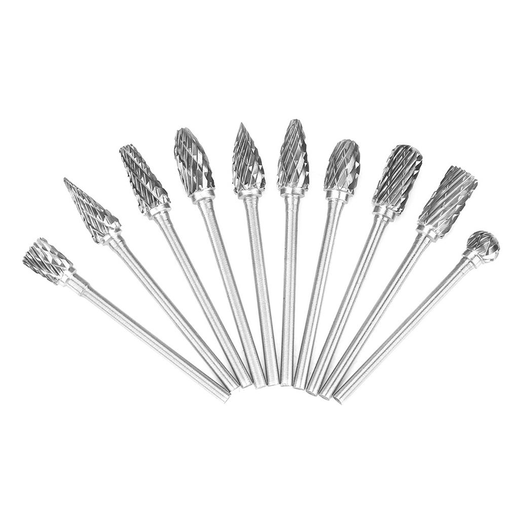 Double Edged   Cutter, 10pcs Tungsten Carbide Steel Burrs, 3*6mm High Hardness Carving Tool Set for Cast Iron, Metal Carving, Shaping with
