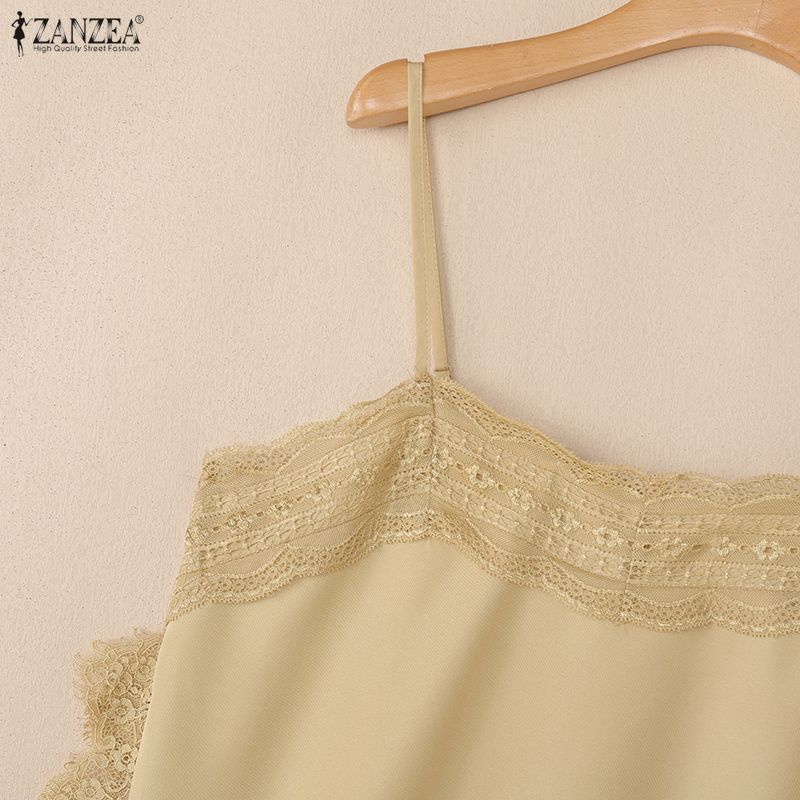ZANZEA Women Elegant Lace Splice Vest Tops Summer Loose Casual Sleeveless Camisoles