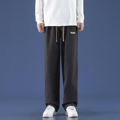 Spring Autumn Elastic Waist Loose Causal Wide Leg Denim Pants Men Streetwear Straight Trousers