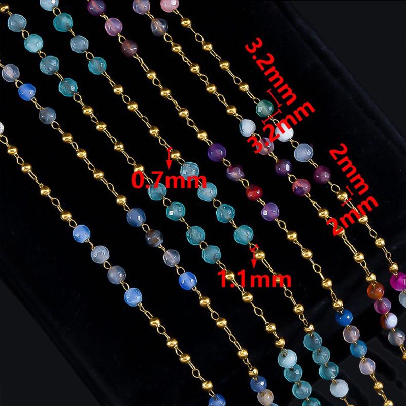 1m Stainless Steel Mixed Color Natural Stone Chain DIY Curtain Tassel Decor 3.2mm Crystal Beads Strap Wedding Party Decoration