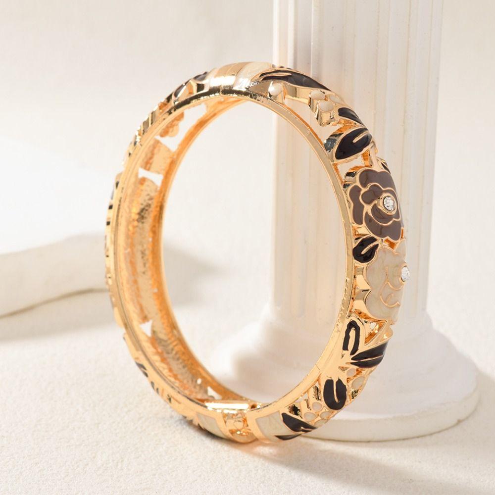 Enamel Hollow Out Flower Bangle Double Bangle Women's Hand Bracelet Vintage Cloisonne Bangle  Woman