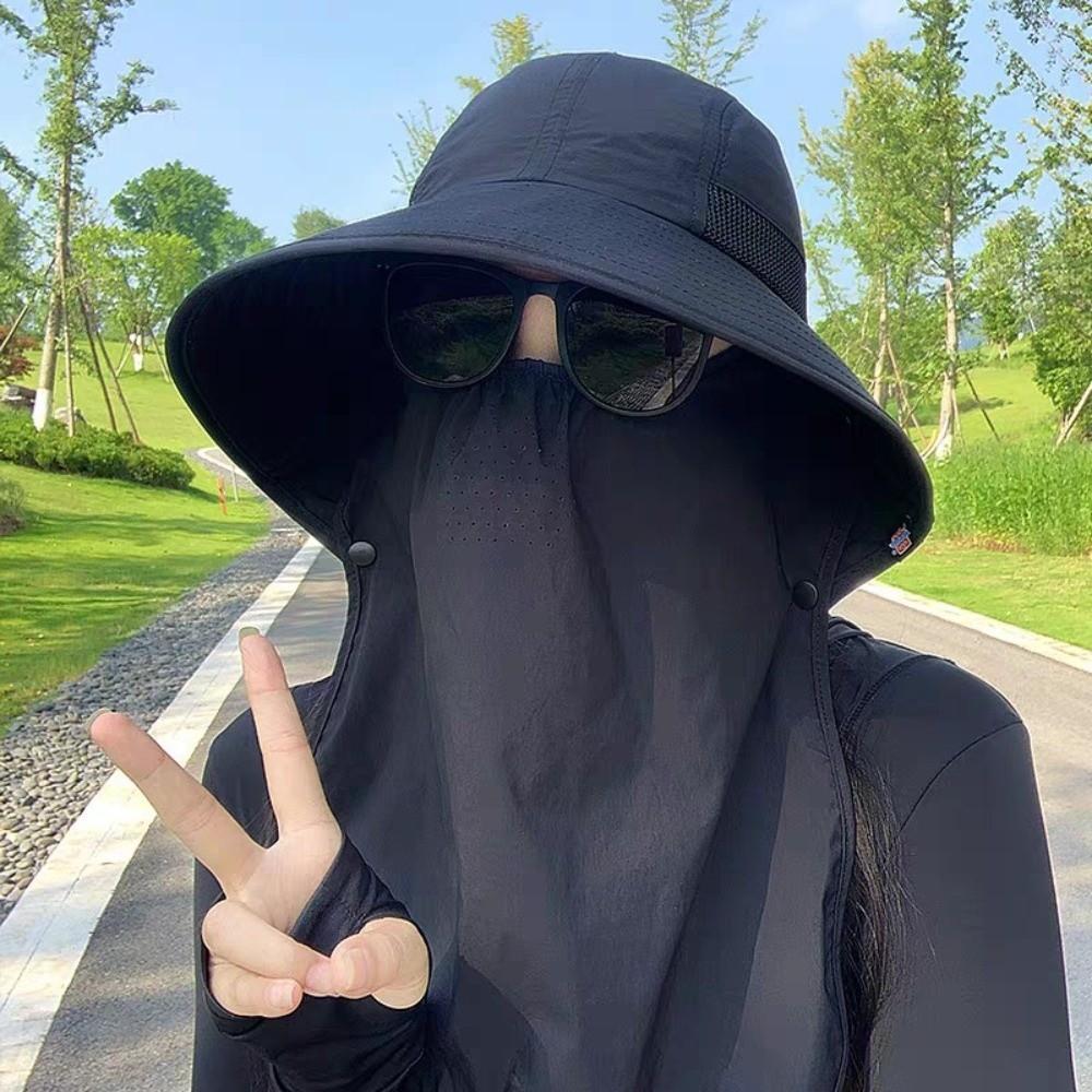 Breathable Face Covering Sun Hat Wide Brim Integrated Fishing Hat  Outdoor Activities