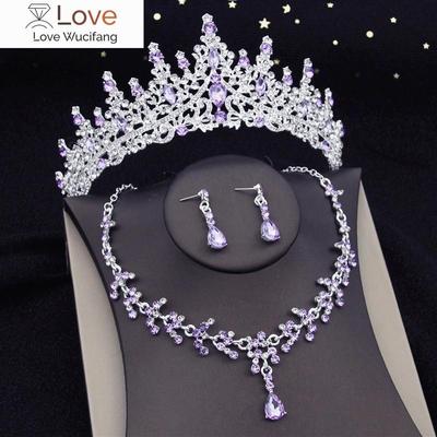 Violett Kristall Braut Schmuck Sets Braut Tiara Krone Ohrring Set Halskette für Frauen Geburtstag Party Hochzeit Kleid schmuck Sets