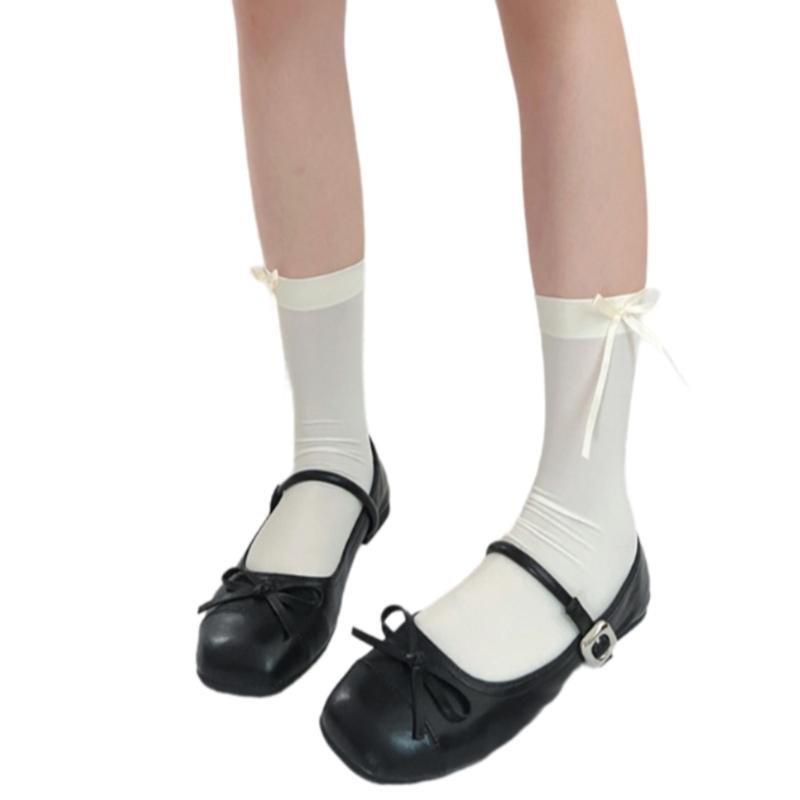 Ballett Elegante Samt Over-the-Calf Lange Socken für Damen Mädchen Süße Band Schleife Einfarbig Oberschenkelhohe Strümpfe