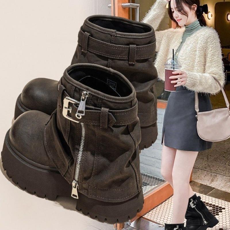 Muffin thicksoled heightening medium boots women's new small trouser boots are thin, sweet and cool Spice Girls short boots
