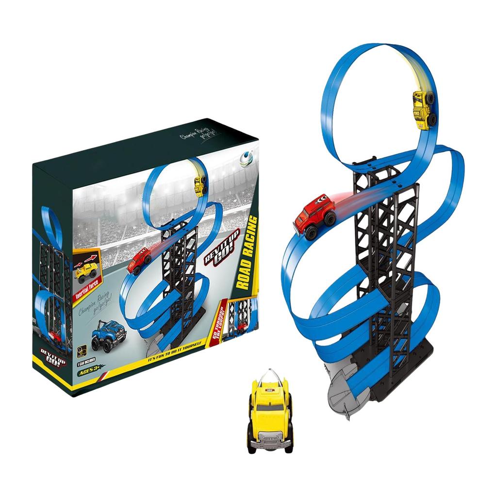 FlexTrack Flexible Rennstrecke für Kinder, Trägheitsfederung, entgleisungssicher, Anti-Schwerkraft, magnetischer Schienenwagen, 172 Zoll, 90 Zoll, 33 Zoll lang, aufrollbar, tragbar